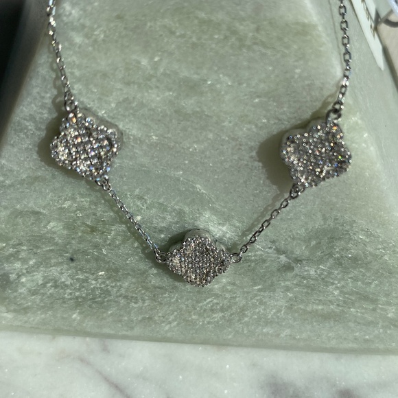 NWT Rachel Zoe Sterling silver and rhinestone 3 clover bracelet - Picture 2 of 5